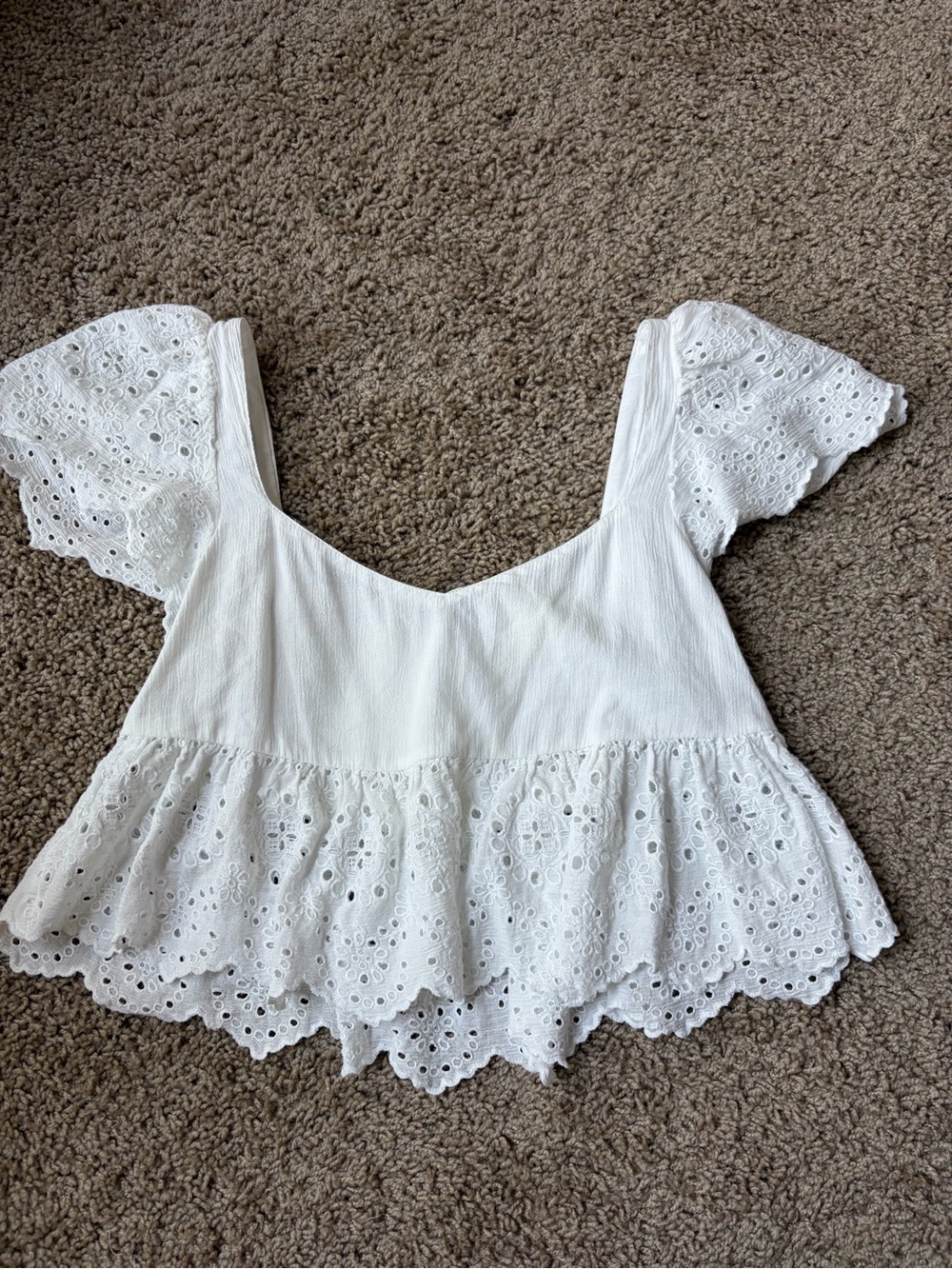 American Eagle White Eyelet Peplum Crop Top - Women's